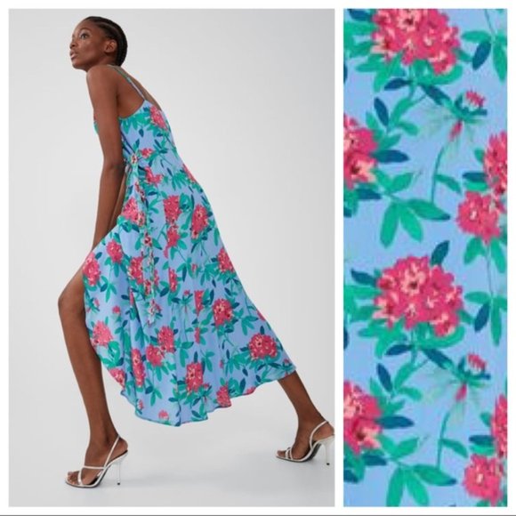 Zara Blue and Pink Floral Print Midi Dress - Picture 3 of 11